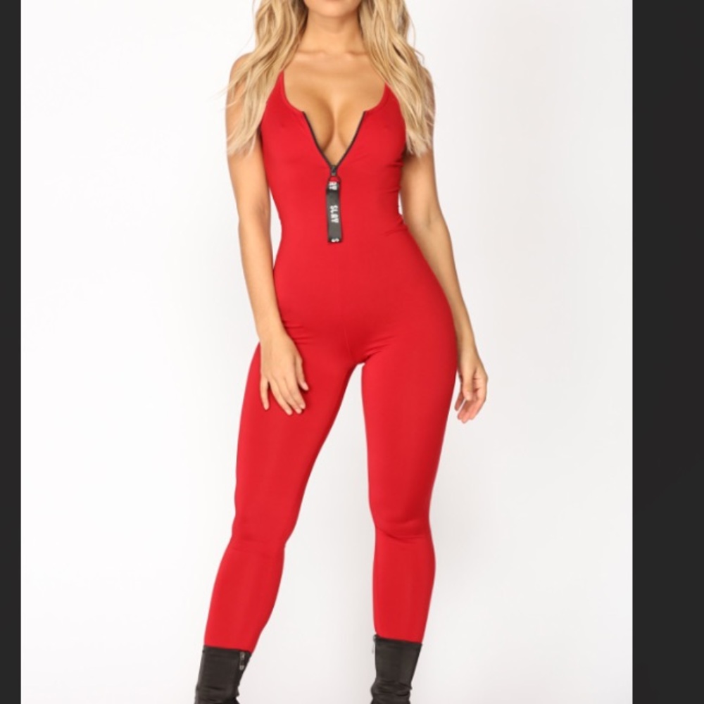 NWT Fashion Nova Slay Jumpsuit - Red